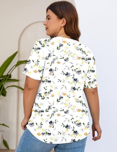 Kistore Women's Plus Size Loose Casual Summer Floral Clothes Short Sleeve Crew Neck Tunic Tops to Wear with Leggings 2XL - Image 3