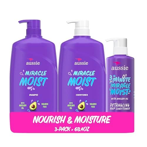 Aussie Miracle Moist Shampoo and Conditioner with 3 Minute Miracle Deep Conditioner, Avocado & Jojoba Oil, Paraben-Free, Moisturizes & Detangles, All Hair Types, Citrus Floral Scent, 3 Pack 68.4 Fl Oz - Image 1