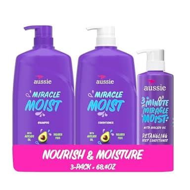 Aussie Miracle Moist Shampoo and Conditioner with 3 Minute Miracle Deep Conditioner, Avocado & Jojoba Oil, Paraben-Free, Moisturizes & Detangles, All Hair Types, Citrus Floral Scent, 3 Pack 68.4 Fl Oz - Image 1