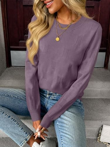 LILLUSORY Womens Sweaters Fall Fashion 2025 Lightweight Long Sleeve Knit Pullover Casual Trendy Tops Winter Clothes Grey Purple L - Image 4