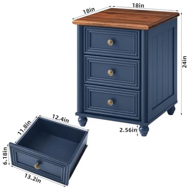RWYHG 18" Farmhouse Night Stand Set of 2, Blue Wood Nightstand with 3 Drawers, Bedside End Table with Storage and Roman Column, Bed Side Tables Cabinet for Bedroom, Living Room, and Closet - Image 3