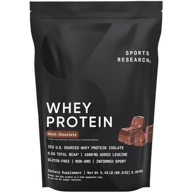 Sports Research Whey Protein - Sports Nutrition Whey Isolate Protein Powder for Lean Muscle Building & Workout Recovery - 5 lb Bag Bulk Protein Powder 25g per Serving - Dutch Chocolate, 60 Servings - Image 1
