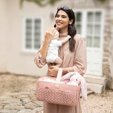 LUKJOJO Luxurious Baby Diaper Caddy, Nursery Storage Basket for Newborn Boy and Girl, Travel Baby Basket for Diapers Baby Wipes, Organizer Tote Bag Storage Bin, Baby Shower Gifts(dusty rose) - Image 7