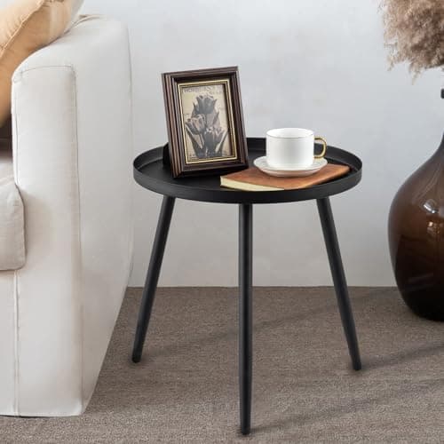 AOJEZOR Side Table: End Table for Indoor Use - Small Side Tables for Small Spaces All Matte Black with 3 Legged - Image 1