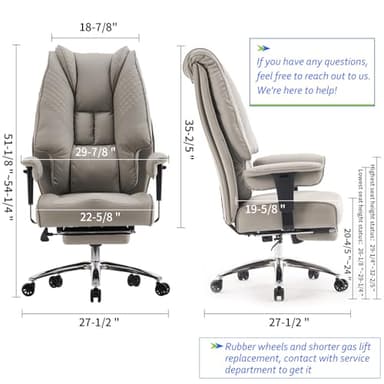 EXCEBET Big and Tall Office Chair 400lbs Wide Seat, Leather High Back Executive Office Chair with Foot Rest, Ergonomic Chairs Lumbar Support for Lower Back Pain Relief (Light Grey) - Image 2