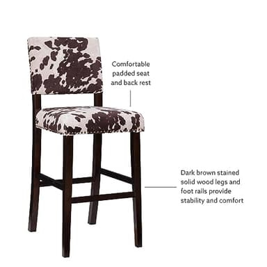 Linon Udder Madness Corey Bar Stool, 19"W x 22.5"D x 44.75"H, Brown - Image 5