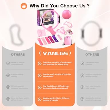 Vanlgs Pilates Kit 13Pcs Home Pilates Essentials Workout Kit with 13" Ring, 10" Ball and Resistance Bands for Women at Home Pilates Equipment Set for Beginners（Pink） - Image 7