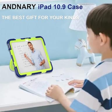 Andnary Case for iPad (A16) 11th Generation 11 inch 2025/10th Generation 10.9 inch 2022, Heavy Duty Shockproof Cover with 360° Rotating Handle/Bracket/Pen Holder/Shoulder Strap (Navy+Green) - Image 6