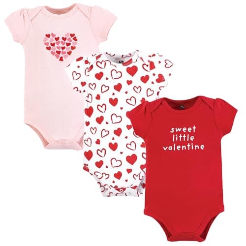 Hudson Baby Infant Girl Cotton Bodysuits, Valentine Hearts, 12-18 Months - Image 1