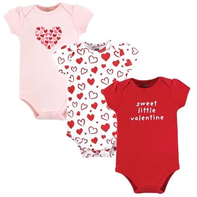 Hudson Baby Infant Girl Cotton Bodysuits, Valentine Hearts, 12-18 Months - Image 1