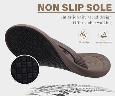 KuaiLu Mens Flip Flops Arch Support Comfortable Cushion Memory Foam Recovery Walking Waterproof Leather Thong Sandals Orthotic Plantar Fasciitis Summer Casual Beach Pool Slip on Slippers Brown Size 10 - Image 7
