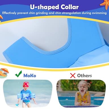 MoKo Toddler Swim Vest - Cute Toddler Floaties with Emergency Whistle for Kids 22-66 lbs Water Wings Arm Band Floaties Swim Training Equipment for Beach Swimming Pool Sea, Blue Squirting Whale - Image 2