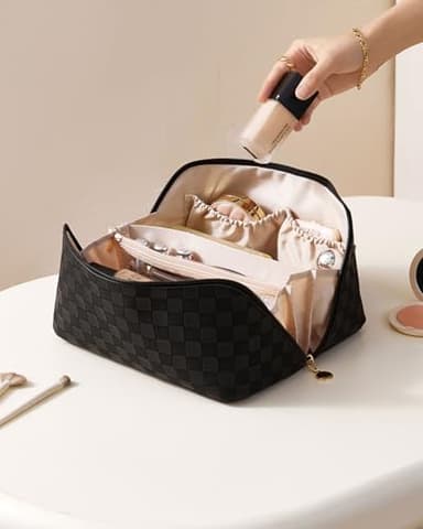 EACHY Travel Makeup Bag, Large Capacity Cosmetic Bags for Women, Waterproof Portable Open Flat Toiletry Bag Make up Bag with Divider and Handle, Gifts for Women (LD-Black, Large) - Image 9