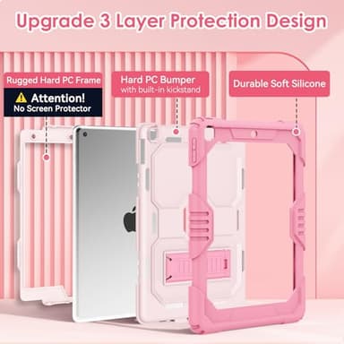 MARIWIVI Case for ipad 9th/ 8th/ 7th Generation Case 10.2 Inch (2021/2020/2019), Heavy Duty Shockproof Rugged Protective Case for iPad 10.2 Case Built-in Multi Angle Viewing Kickstand (Pink+LP+Pink) - Image 3