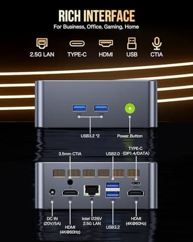 GMKtec M3 Plus Mini PC with Intel Core i9 12900HK(14C/20T 5.0 GHz), 32GB DDR4 RAM+1TB NVMe SSD, Mini Desktop Computer Triple 4K Display, WiFi 6, BT5.2, USB-C - Image 5