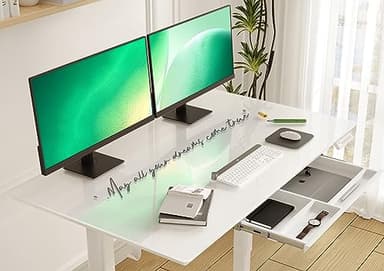 INNOVAR Glass Standing Desk with Drawers, 55×27.6 Inch Adjustable Stand Up Desk Quick Install Home Office Computer Desk, Super White - Image 9