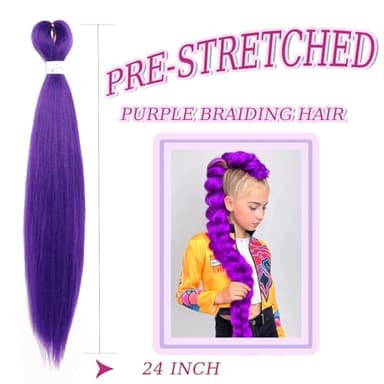HBNK Long Purple Braiding Hair -24 Inch Synthetic Braiding Hair for Kids Stage Party Halloween Costume Cosplay (Purple, 24 Inch(Pack of 2)) - Image 2