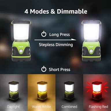 Lepro 1500LM Battery Powered LED Camping Lantern, Waterproof Tent Light with 4 Light Modes, Camping Essentials, Portable Lantern Flashlight for Camping, Emergency Light, Power Outage, Not Rechargeable - Image 4
