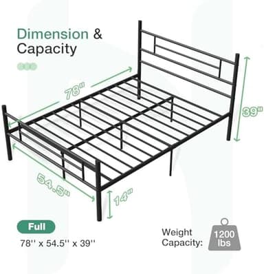 Novilla Full Size Bed Frame with Headboard and Footboard, 14 Inch Metal Platform Bed Frame, Under Bed Storage, Strong Metal Slats Support, Mattress Foundation No Box Spring Needed - Image 4