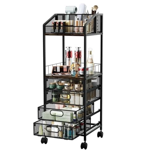HapiRm Makeup Organizer Storage Cart - Floor Skincare Make Up Storage with 4 Drawers, Rolling Makeup Cart Vanity Organizer Cosmetics Display Cases Holder for Skin Care Perfume Nail Polish - Image 1