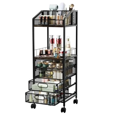 HapiRm Makeup Organizer Storage Cart - Floor Skincare Make Up Storage with 4 Drawers, Rolling Makeup Cart Vanity Organizer Cosmetics Display Cases Holder for Skin Care Perfume Nail Polish - Image 1