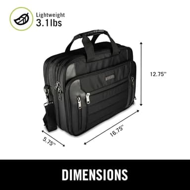 Kenneth Cole Reaction Keystone 1680d Polyester Dual Compartment 17" Laptop Business Portfolio, Black - Image 2