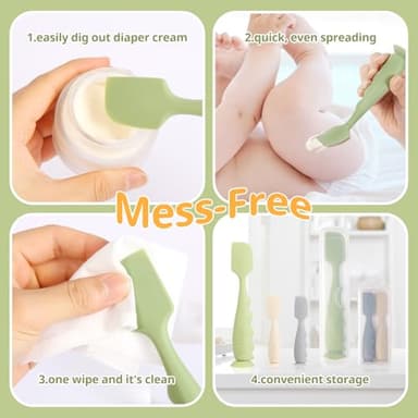 NFSVLB Diaper Cream Spatula with Case,2 Large 2 Mini Butt Paste Spatula with 3 Travel Case,Soft Baby Butt spatula Diaper Cream Applicator diaper Rash spatula Bum spatulas Brush (Green-White) - Image 5