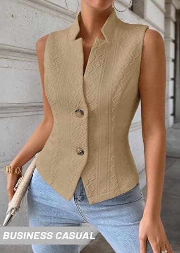 Mina self Sleeveless Vest Blazers For Women 2025 Summer Brown Womens Vest Top Lightweight Petite Fitted Cute Casual Fashion Dressy Trendy Light Weight Deconstructed Blazer Suit Vests Set Tops - Image 3