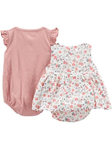 Simple Joys by Carter's Baby Girls' Sleeveless Rompers, Pack of 2, Peach/White Floral, 3-6 Months - Image 2