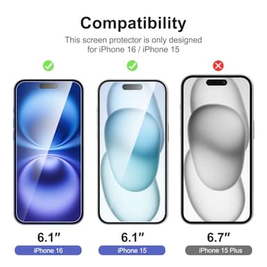 NEW'C [3 Pack] Designed for iPhone 16, iPhone 15 (6.1 inches) Screen Protector Tempered Glass with easy installation tool included,Case Friendly Ultra Resistant - Image 2
