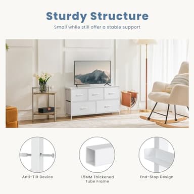 DUMOS Dresser for Bedroom, 5 Storage Drawers, Wide Fabric Closet Chests Organizer Tower Furniture with Wooden Top Metal Frame for Clothes, Guest Room, Living Room, Hallway, Entryway - Image 7