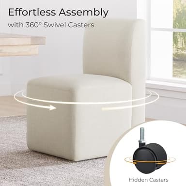 CHITA Dining Chairs with Casters Set of 2, FSC Certified Upholstered Armless Modern Rolling Dining Chairs with Rollers for Bedroom Reading Room Living Room, Linen - Image 5
