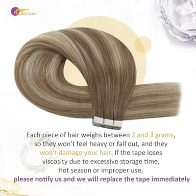 Moresoo Tape in Hair Extensions Human Hair,22 Inch 10 Pcs 25 Gram,#8/22/8 Balayage Light Brown and Platinum Blonde, Seamless Hair Extensions Fashion - Image 8