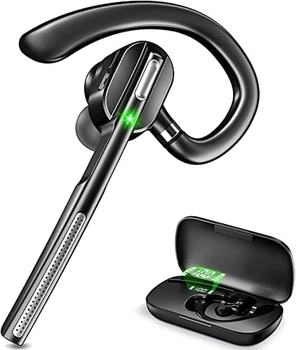 DECHOYECHO Bluetooth Headset V5.1, Wireless Headset with Battery Display Charging Case, Bluetooth Earpiece with Noise Canceling Mic for Driving, Office, Business, Compatible with Cell Phone and PC - Image 1
