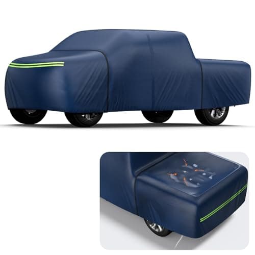 KAKIT Truck Cover Waterproof All Weather, Wear-Resistant Lightweight Fabric with Door Zipper and Tear Resistant Quick Drainage Holes, 5 Windproof Straps, Navy Blue (Truck Up to 232''L) - Image 1