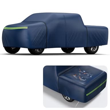 KAKIT Truck Cover Waterproof All Weather, Wear-Resistant Lightweight Fabric with Door Zipper and Tear Resistant Quick Drainage Holes, 5 Windproof Straps, Navy Blue (Truck Up to 232''L) - Image 1