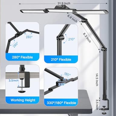 Syrinx LED Desk Lamp, Architect Desk Lamps for Home Office with Gesture Switch & Remote Control, 24W Bright Desk Light with 50 Light Modes Eye-Caring Desk Lamp with Clamp for Reading Study Workbench - Image 4