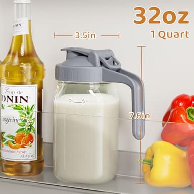 Breast Milk Pitcher, Mason Jar 32 oz, Heavy Duty Wide Mouth Jar with Flip Cap Lid and Pour Spout - Airtight Seal for Freshness and Convenience - Great for Cold Beverages, and Home Entertaining - Image 2