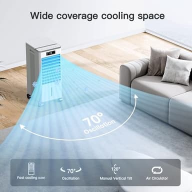 WICOLO Windowless Portable Air Conditioners, Evaporative Air Cooler w/3 Modes & 3 Speeds, 12H Timer for Smart Auto-off, 2-Gal Tank for 20H Cooling,16FT Remote,No Hose Needed,46db Swamp Cooler - Image 3