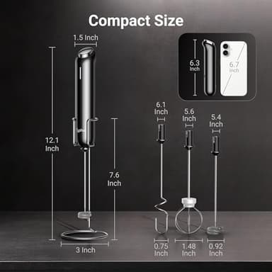 InstaWhisk Milk Frother with Variable Speed, Rechargeable Coffee Frother Wand with Detachable Double Whisk, Drink Mixer Handheld Electric Stirrer for Latte, Cappuccino, Matcha, Almond Milk, Protein - Image 9