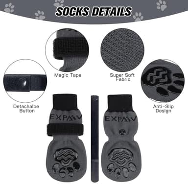 EXPAWLORER 6PCS Anti-Slip Dog Socks to Prevent Licking Paws,Dog Shoes for Hot Pavement,Best Paw Protector Traction Control on Hardwood Floor,Dog Booties for Puppy Small Medium Large Senior Dogs - Image 3