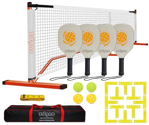 Zdgao Pickleball Set with Net for Driveway, 22 FT Regulation Size Pickleball Net Set with Paddles Set of 4, Outdoor Pickleballs, Court Markers and Carry Bag for Driveway, Backyard, Home - Image 1