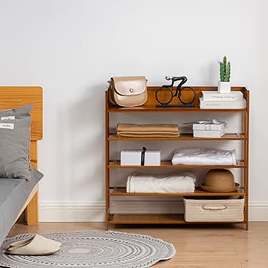 Suwoic Bamboo Shoe Rack Organizer, 5 Tier Shoe Shelf Storage Organizer, for Entryway, Hallway, and Closet (Brown-31.5) - Image 7