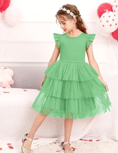 Arshiner Toddler Tutu Dress Girls Rufffle Tiered Green Saint Patrick's Princess Party Sundress for Kid 3-4 Years - Image 6