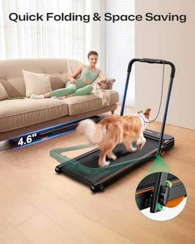 UREVO Smart 2-in-1 Folding Treadmill, Compact Walking Pad with Safety Handle, Plug and Play, Dual LED Display, Workout APP, Walking or Running for Home Office, Remote Included - Image 8