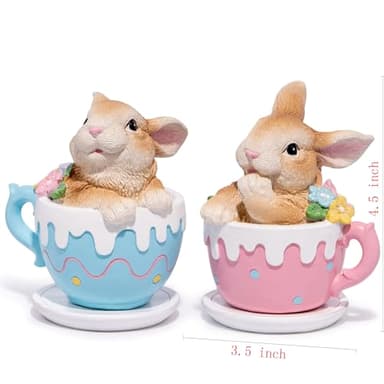 Hodao 2PCS Easter Bunny Cup Decoration Spring Rabbit Decor Figurines Tabletopper Decoration for Party Home Holiday Cute Bunny for Easter Day Gifts Home Holiday Celebrations (Brown) - Image 7