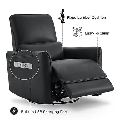 CHITA Power Recliner Chair Swivel Glider, FSC Certified Upholstered Faux Leather Living Room Nursery Reclining Sofa Chair with Lumbar Support, Black - Image 5