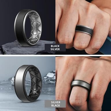 Egnaro Silicone Rings for Men 1/4/6 Multipack of Breathable Mens Silicone Rubber Wedding Rings Bands - Step Edge - Image 3