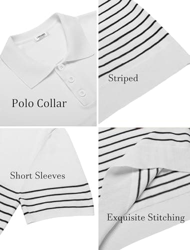 COOFANDY Mens Polo Shirts Striped Knitting Golf Shirts Lightweight Short Sleeves Shirts, White, Medium - Image 6