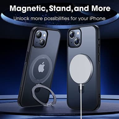 CASEKOO Designed for iPhone 14 / iPhone 13 Case with Magnetic Invisible Stand [Military Drop Protection] [Compatible with MagSafe] Shockproof Slim Translucent Matte Case 6.1 Inch, Black - Image 8